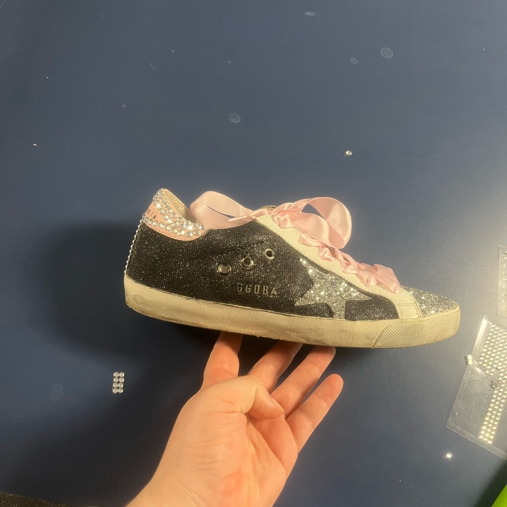 Golden Goose Black and Pink Distressed Sneakers